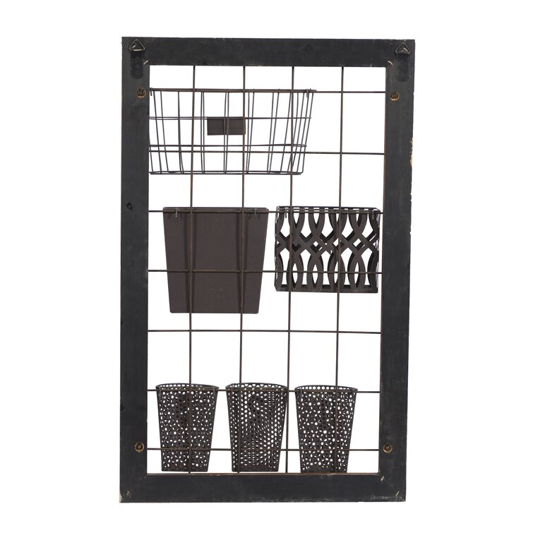 Burnt Wood Entryway Wall Organizer Rack with Cabinet and Black Metal K –  MyGift