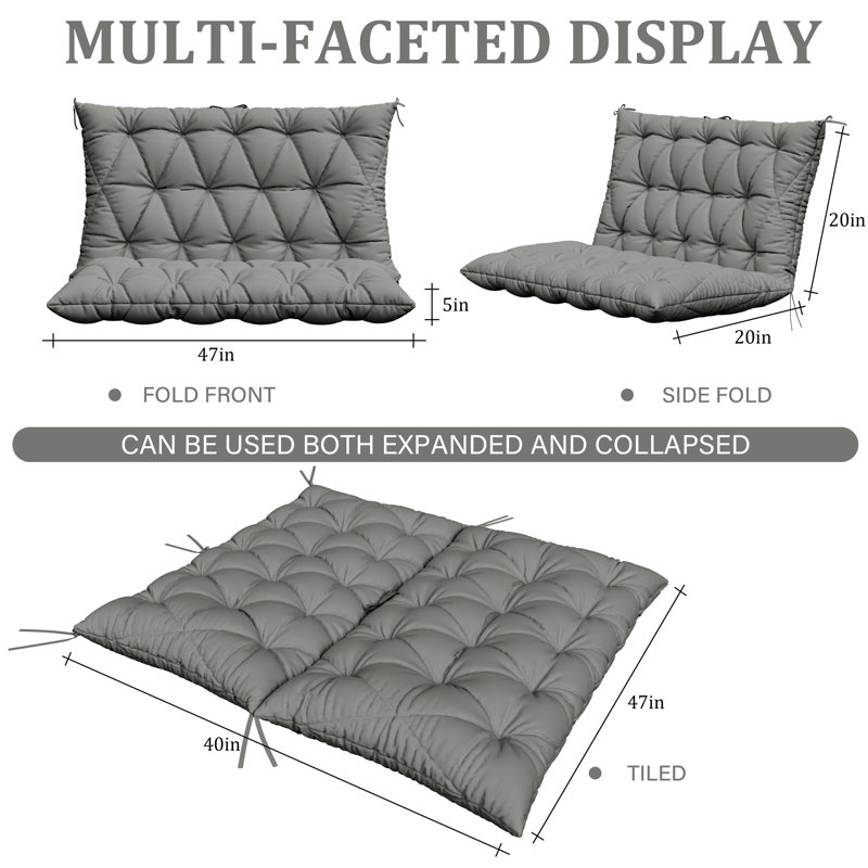 Banc de jardin avec coussin de 5 po imperméable pour l'extérieur, L 47 po x P 40 po, Gris clair