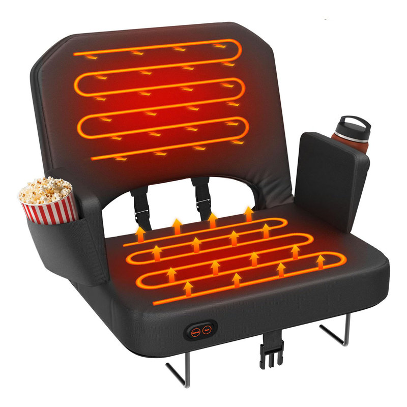 Heated Stadium Seat With Back Support, Heated Bleacher Seat With 3 Heat Levels & 4 Reclining Positions, Thick Padded Stadium Chair With Armrests, Hooks And Shoulder Straps For Sports, Camping And Concerts