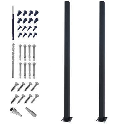 Handrail Post, Wrought Iron Black Metal Railing Post with Bracket for Deck, Balcony & Porch Railing