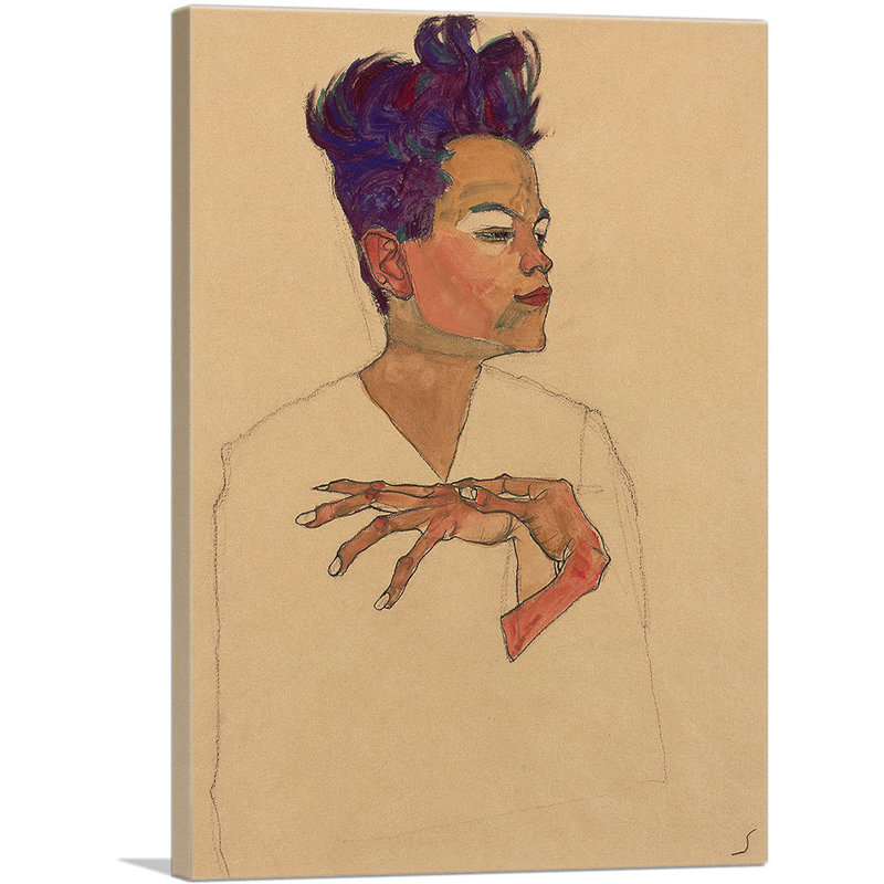Autoportrait avec mains sur la commode 1910 par Egon Schiele - reproduction d'art sur toile tendue