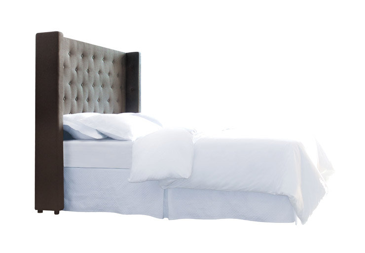 Bren Upholstered Wingback Headboard, Queen, Bella Pearl Performance Velvet, Brown Mahogany