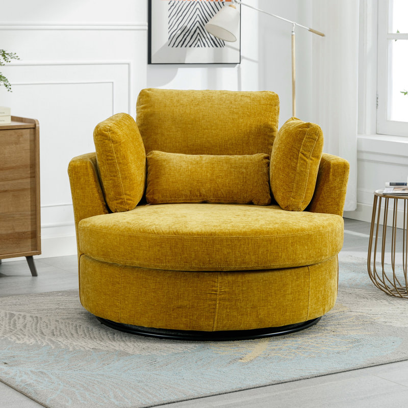 Fauteuil demi-tonneau pivotant l 42 po et demi-canapé pivotant avec 3 oreillers, Moutarde