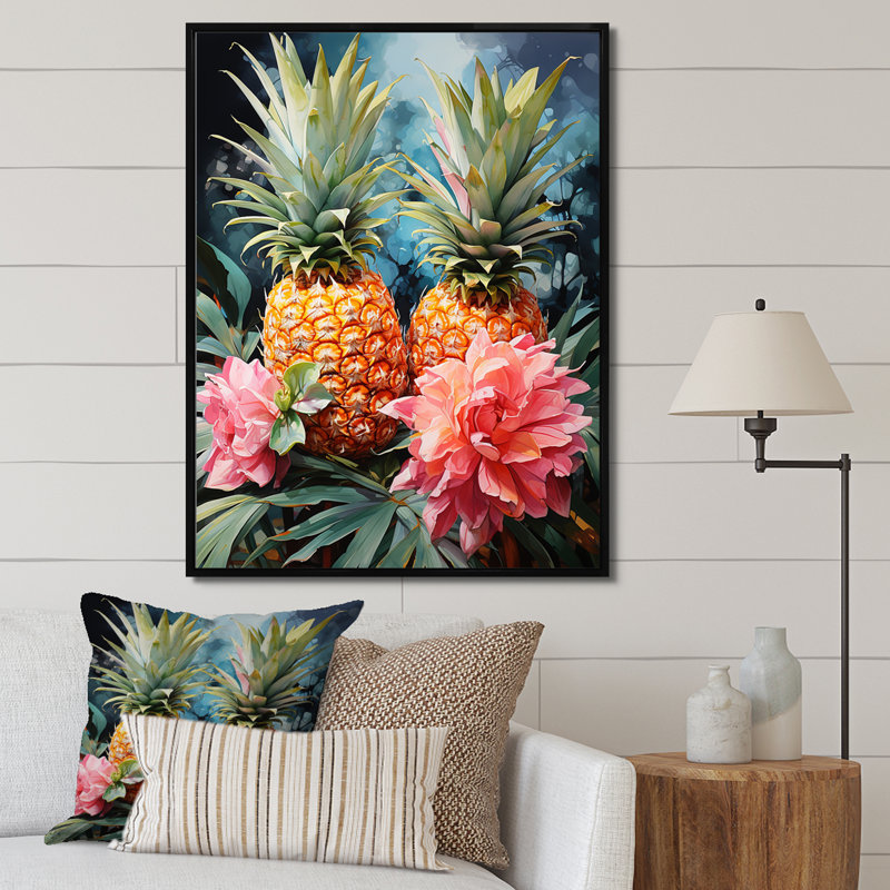 Pineapples Floral Bouquet IV - ferme, reproduction sur toile, Cadre photo argenté, H 32 po x l 24 po x P 1 po