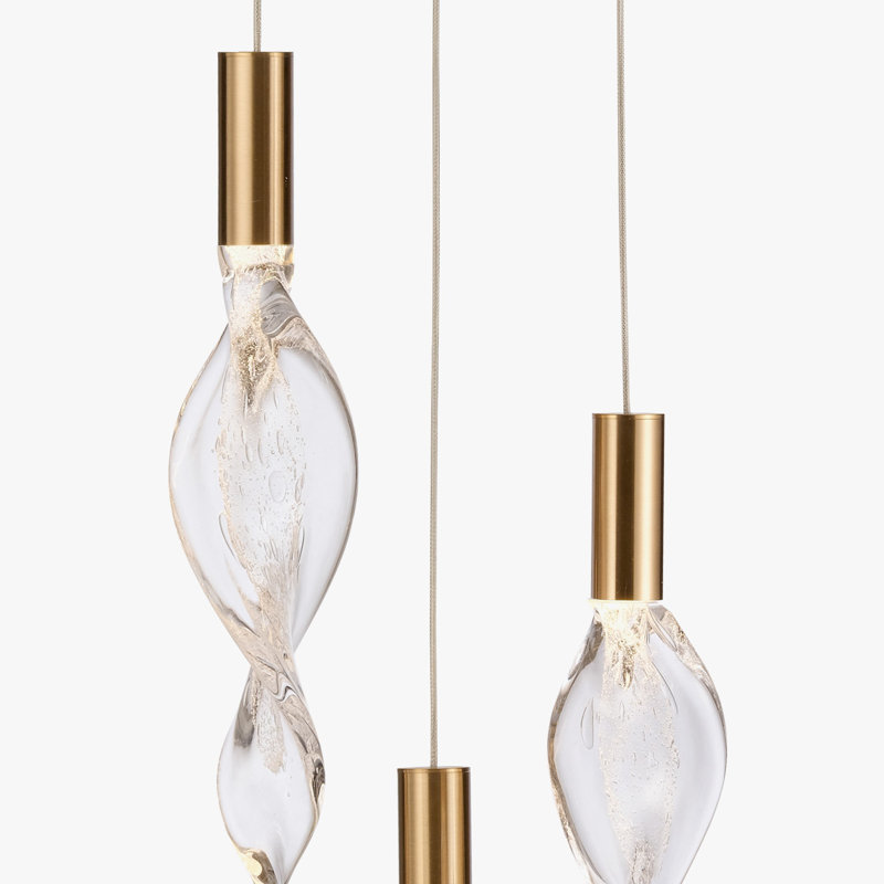 Luminaire suspendu 24 po Cosper en laiton naturel avec tire-bouchon transparent, Trois lumières