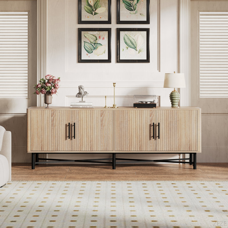 Functional 4-Door TV Cabinet – 2 Storage Spaces, Adjustable Shelves, Ideal For Living Room Organization, Natural