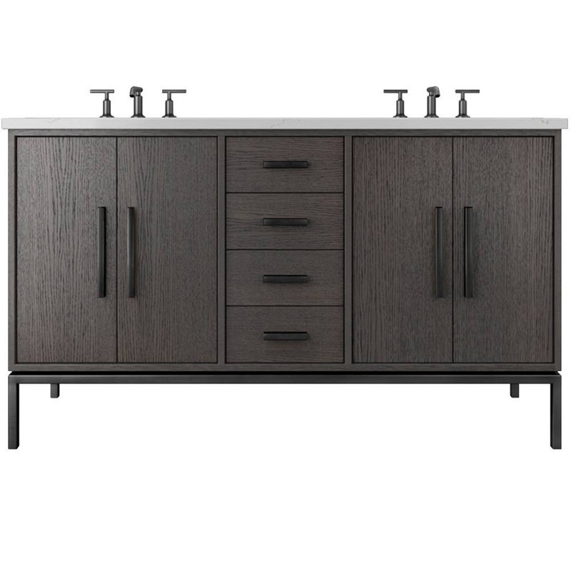 Rift White Oak Double Bath Vanity, 60", Gray Weathered, Matte Black