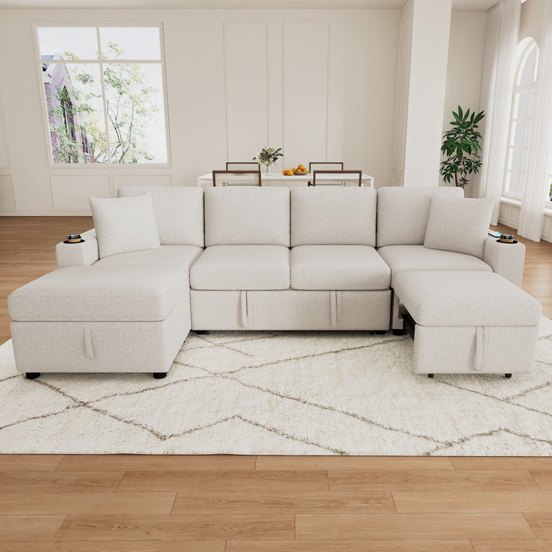 Canapé-lit modulaire convertible en L de 109,1 po avec canapé-lit et canapé-lit en U, Chenille beige