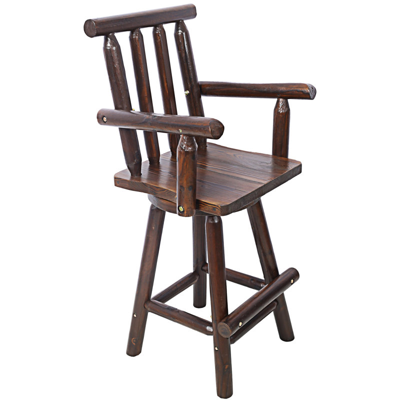Rustic Bar Stool - Fir Wood Construction, Brown