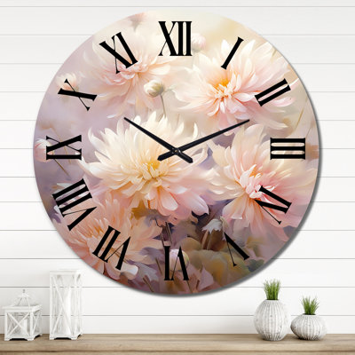 Pink Chrysanthemums Romantic Impression II - Floral Wall Clock