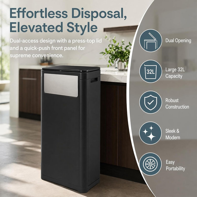 Trash Can Plastic Kitchen Trash Can, Black