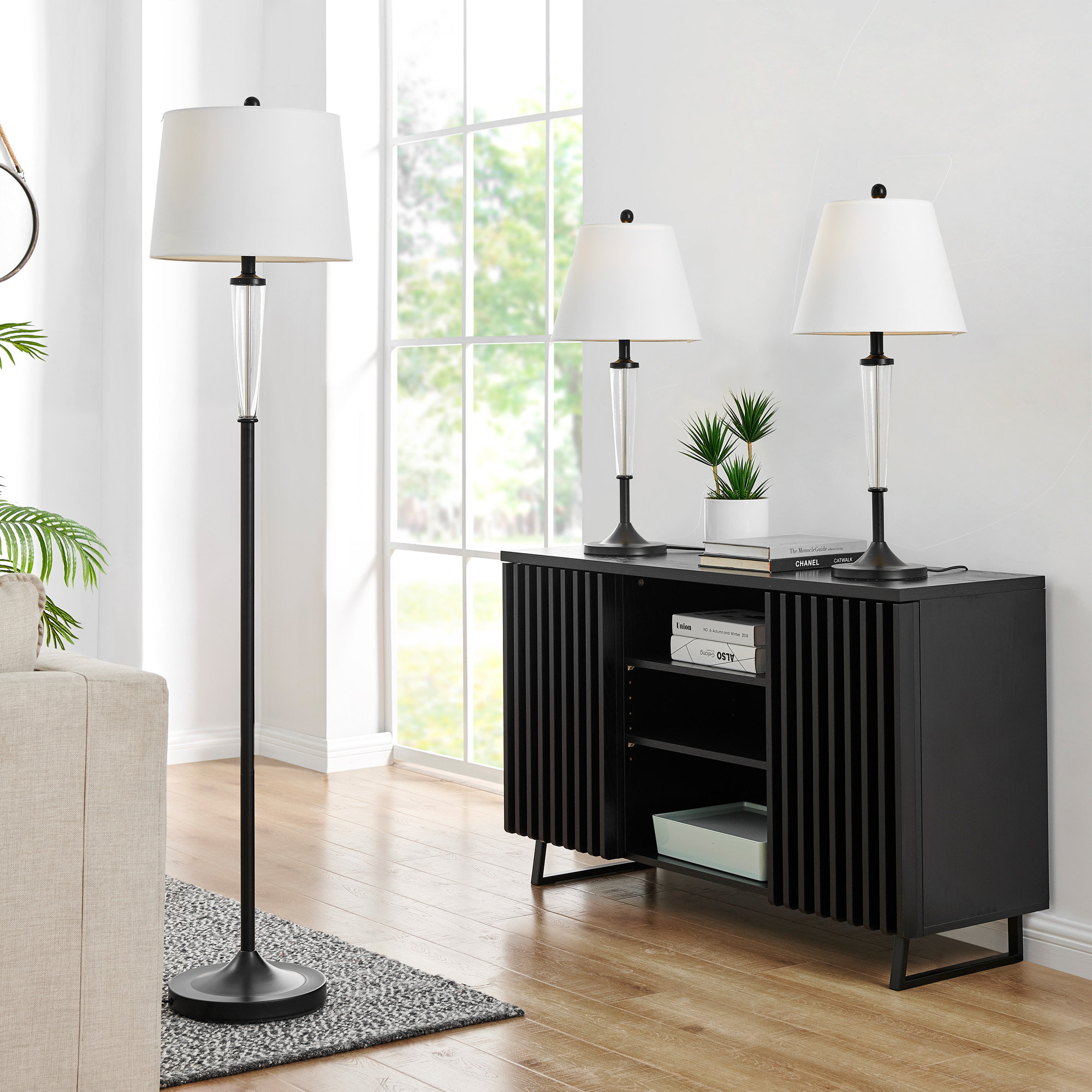 Orren Ellis Sabira Black Floor and Table Lamp Set | Wayfair