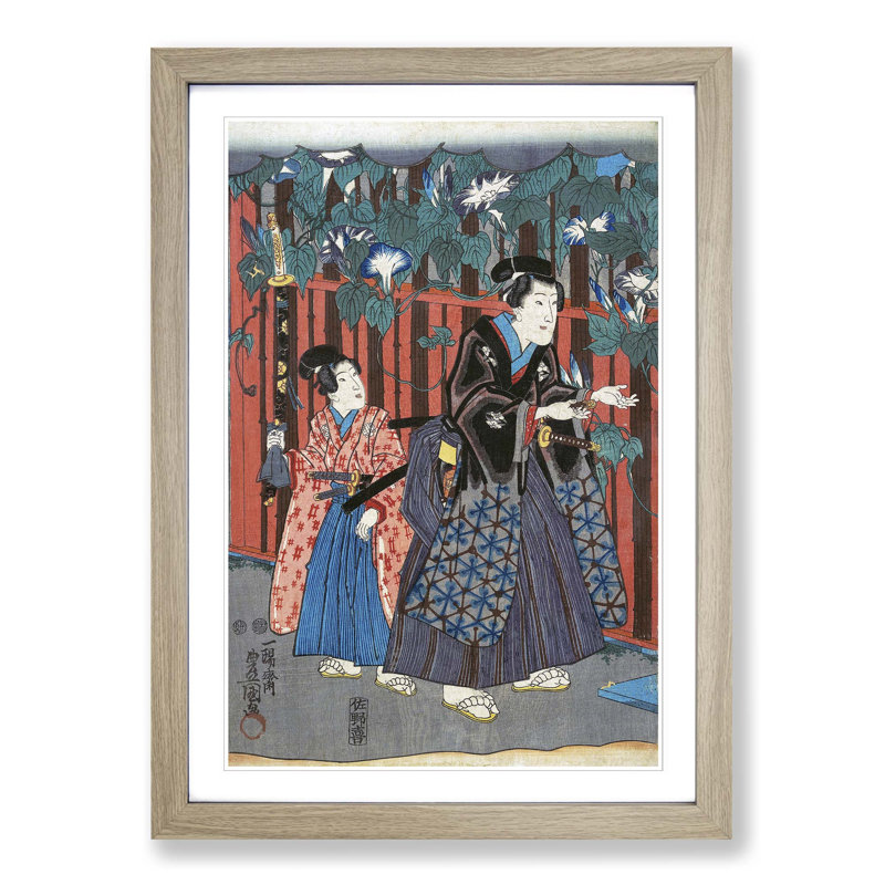 Admiring The Flowers by Utagawa Kunisada - Single Picture Frame Painting, 33cm H x 24cm W x 2cm D, Oak Framed