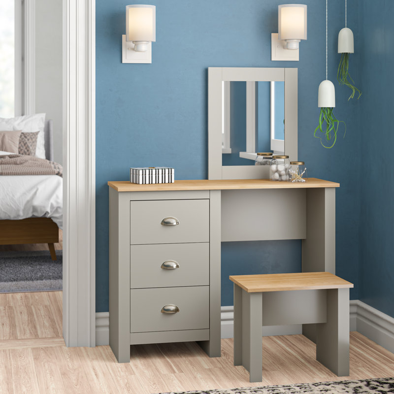 Gia Dressing Table with Mirror, Grey