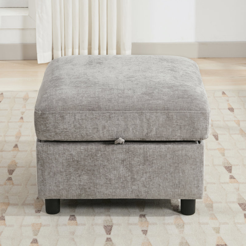 25.6” Wide Square Storage Ottoman Module For Modular Sectional Sofa, Chenille, Light Gray Chenille