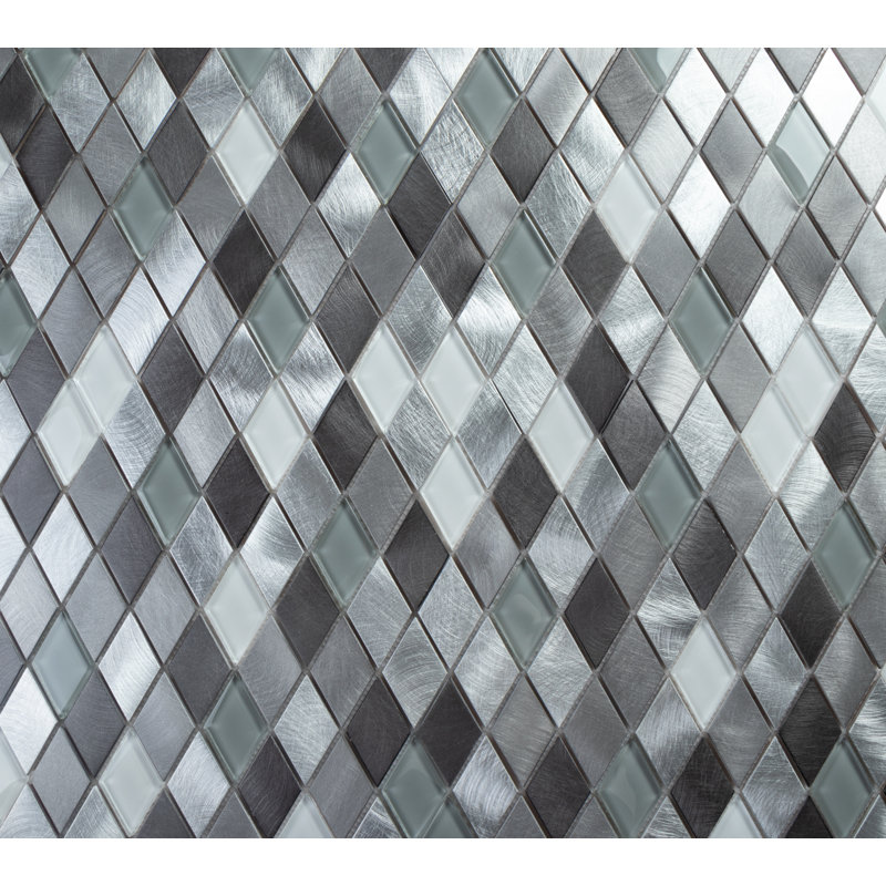 Twilight Series 2" x 2" Straight Edge Metal and Glass Mosaic Tile, White/Gray