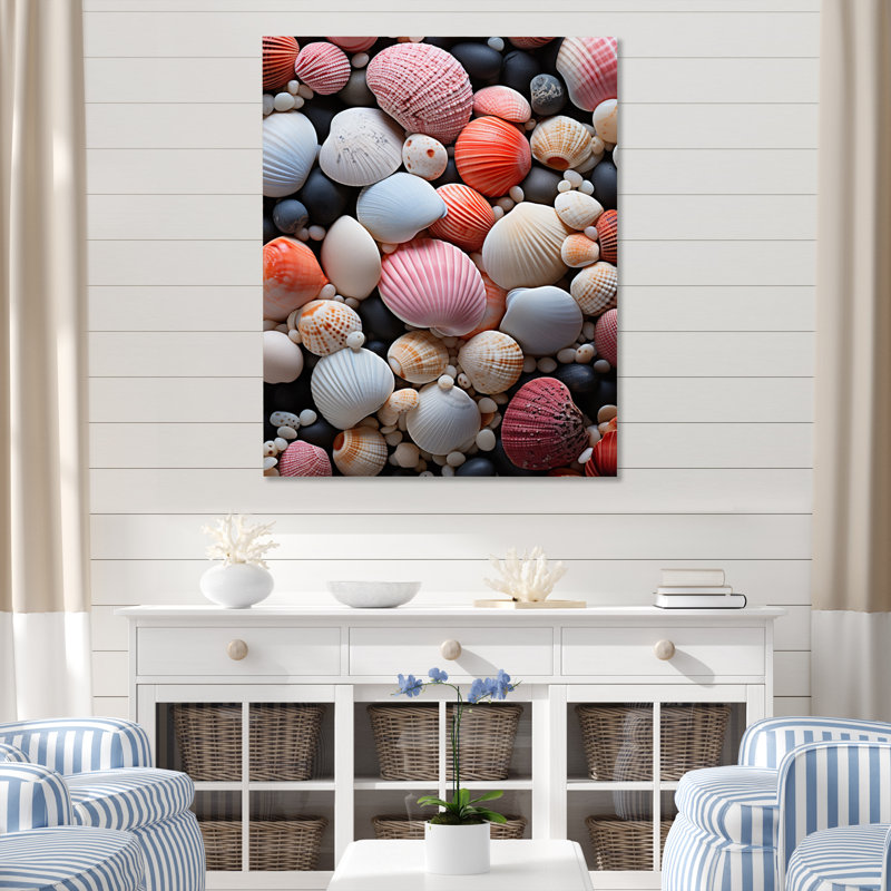 Coquillage rose sur la plage - impression, H 20 po x l 12 po x P 1 po, Toile tendue