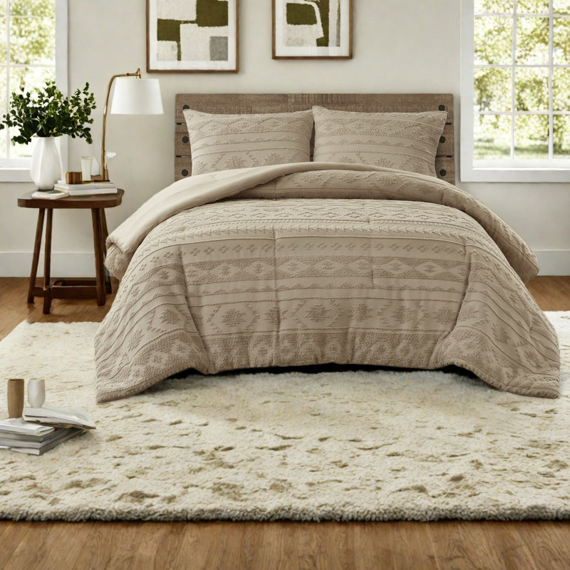 Oversized Chenille Bedding Sets, Polyester Tufted Comforter In Tan, Modern Extra Comfort For Bedroom