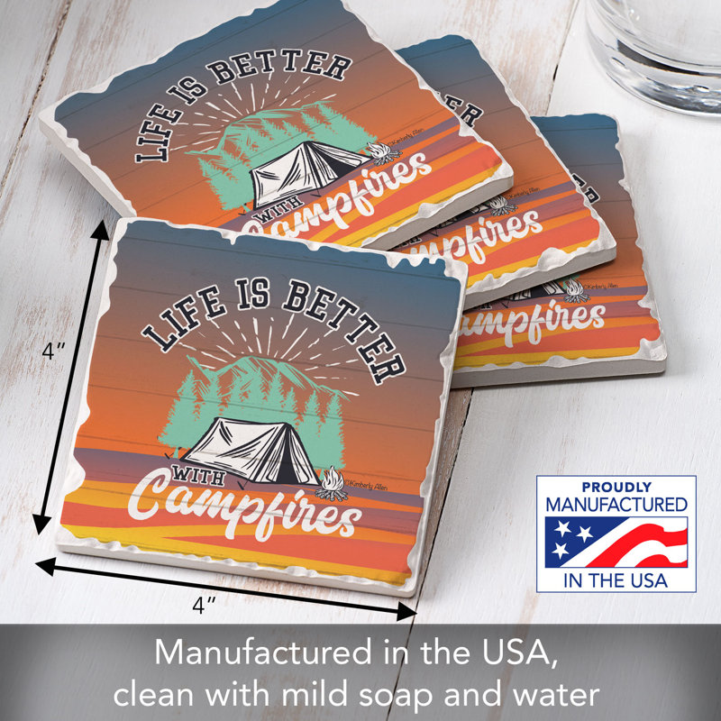 Campfires 4-Pack Tumbled Tile Stone Coasters