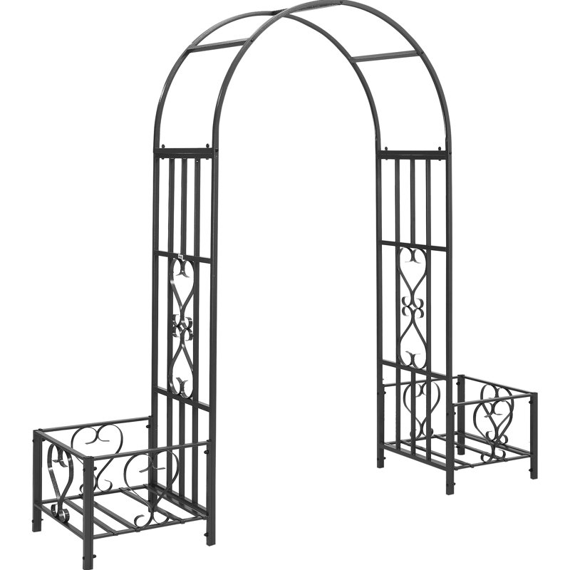 Tonnelle de jardin en acier 6,7 pi avec cœurs de volutes, boîtes à fleurs pour vignes grimpantes, cérémonie, mariage, fête, arrière-cour, pelouse