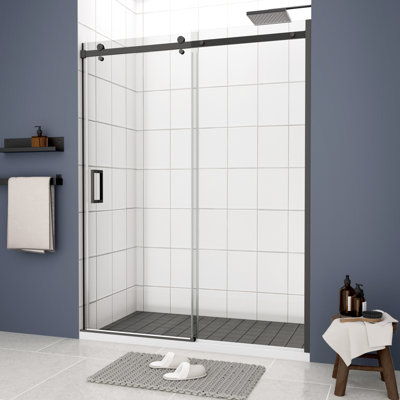 Sliding Door For Bathroom - 5/16" Tempered Glass, Matte Black, 36000 Times Open And Close Tested Shower Leak- Design