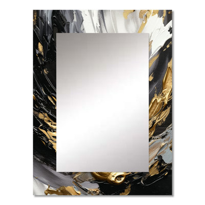Golden Wave Reflections VIII - Abstract Mirror, Black Decorative Wall Mirror, Printed Metal Art