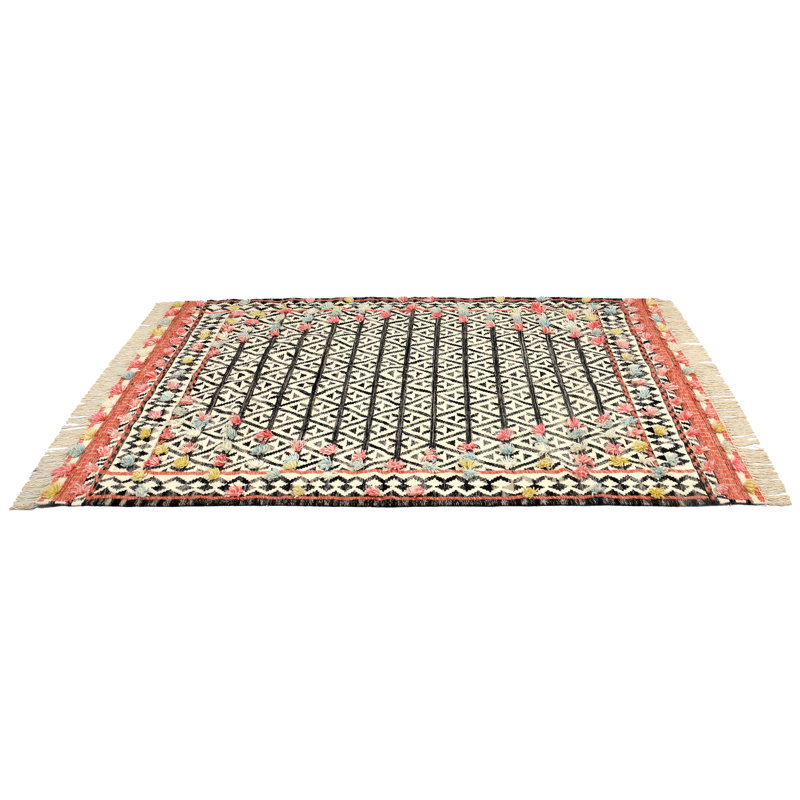 Flamenco Dancing Southwestern Area Rug in Black/White/Red, Rectangle 5' x 8'