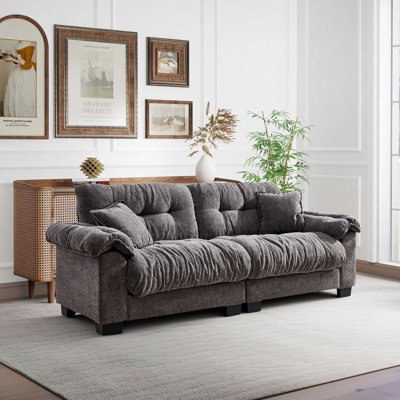 90" Oversized Cloud Loveseat Sofa, Modern Chenille Deep Seat Sectional Couch, Ultra Comfy 2-Seater with Wide Armrests & Throw Pillows for Living Room, Apartment, Small Spaces