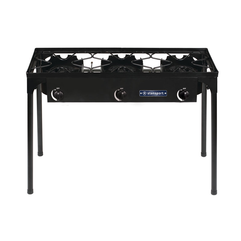 Black Steel 3-Burner Propane Outdoor Stove with Stand