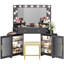 Dressing Table with Motion Sensor 3-colour lighting, Charging Socket, Storage Drawers and Stool-1586254829