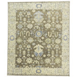 Floral Handmade Hand-Knotted Rectangle 8'2" x 9'1" Wool Area Rug in Blue/Green/Beige