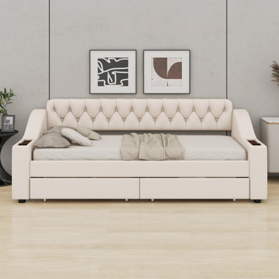 Upholstered Daybed With Storage Armrests And USB Port