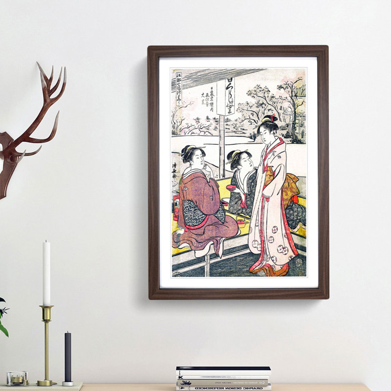 Nippori Keinai Ebisu-Daikoku by Torii Kiyonaga - Picture Frame Painting Print, Walnut Framed, 36cm H x 27cm W x 2cm D