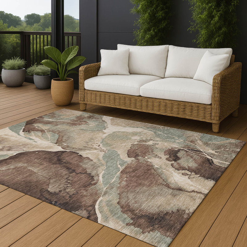 Tapis abstrait lavable à la machine intérieur / extérieur ACN3037, Moka, 5 pi x 7 pi 6 po