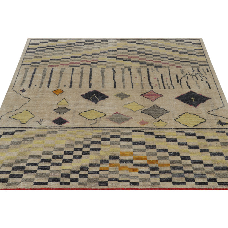 Moroccan Hand Knotted Geometric Area Rug, Rectangle 9' x 12'