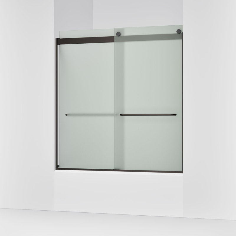 Levity 59.63" x 62" Bypass Bath Door with CleanCoat® Technology, Anodized Dark Bronze, Frosted