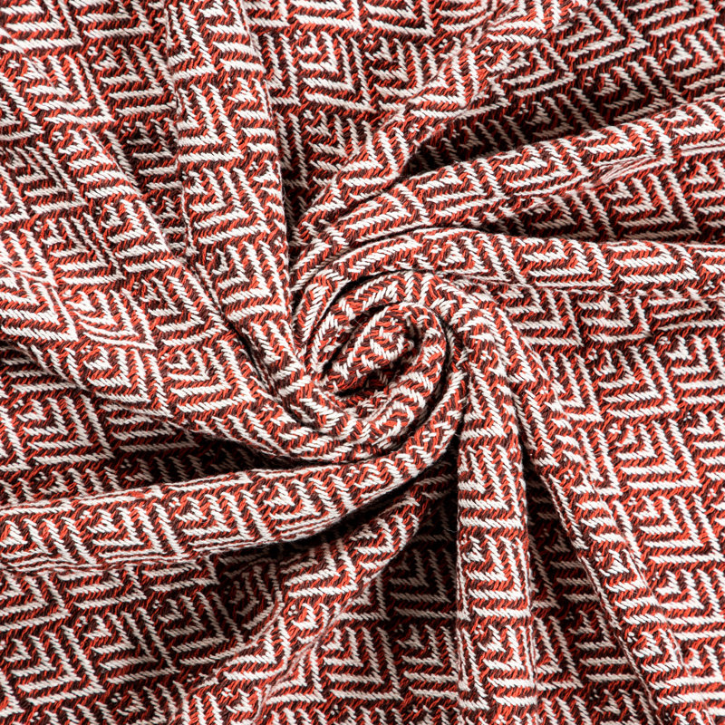 Hand Woven Throw Blanket, Rust Ivory