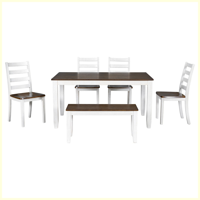Ensemble de table de salle à manger de style rustique 6 pièces avec 4 chaises et un banc