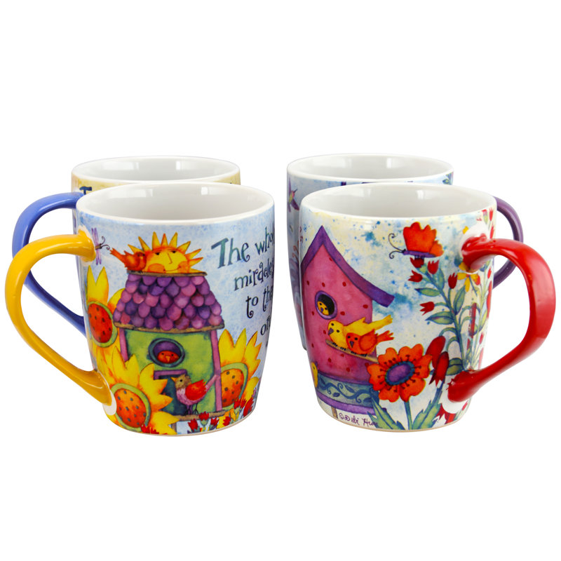 Grande tasse à café à motif floral 4 pièces Gibson Home Birdhouse