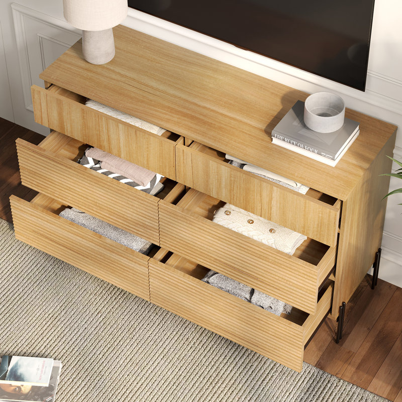 Laverda 47.2" Wood Accent Cabinet With Drawers, Modern Credenza Storage Cabinet With Minimalist Reeded Design For Living Room, Kitchen, Dining Room, Hallway