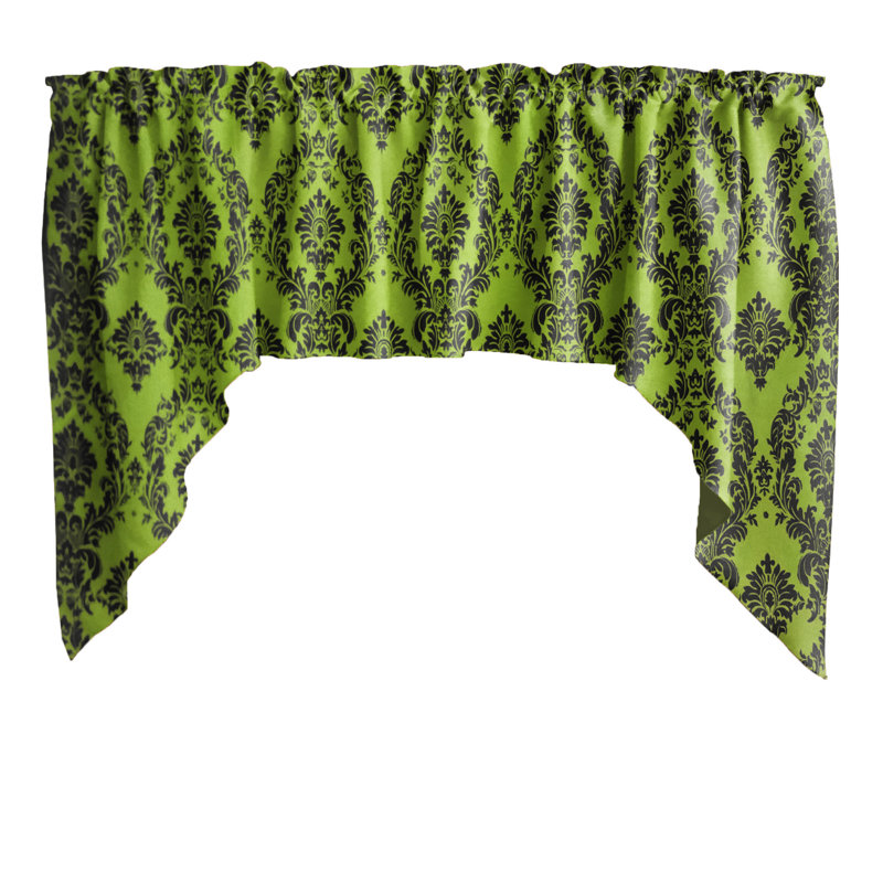 Cantonnière damas, Noir / vert lime