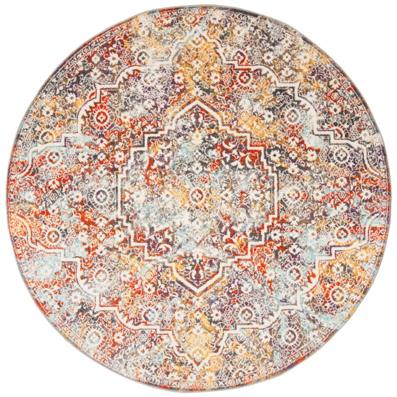 Felty Light Gray/Light Blue Rug, Round 6'7"