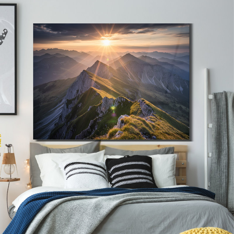 Art mural en verre trempé Mountain Sunrise, 8" H x 12" W