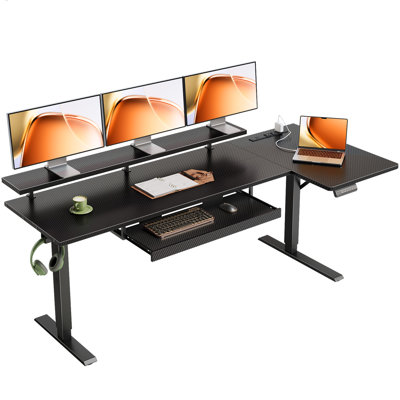 Electric Standing Desk With Height Adjustment, Standing Desk With Built-in Power Outlets, Home Office Desk With Reversible Structure, Computer Desk With Monitor Shelf, Writing Desk With Under-desk Keyboard Tray