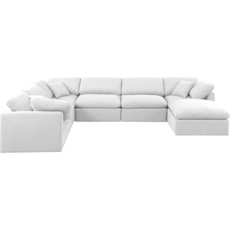Hinami Upholstered U-Shaped Sectional Reversible, White Linen Textured Fabric