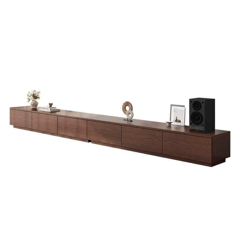 Meuble télé 141 pouces, console multimédia en bois massif brun avec 6 tiroirs, H 13,78 po x L 141,73 po x l 15,75 po