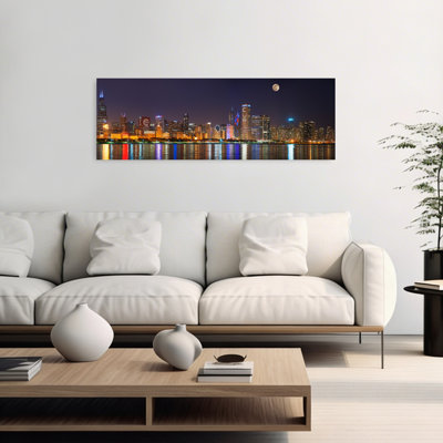 Chicago, horizon, avec, petits, World Series, lumières, nuit, lever de la lune, lac Michigan, Chicago, comté de Cook, Illinois, paysage urbain contemporain abstrait