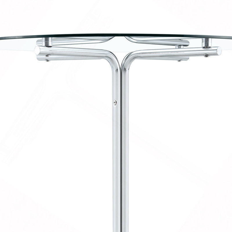 Table haute ronde en verre, table ronde de 36 po, plateau en verre trempé, support robuste à quatre colonnes chromé argenté, convient aux tables rondes transparentes dans les petits espaces.