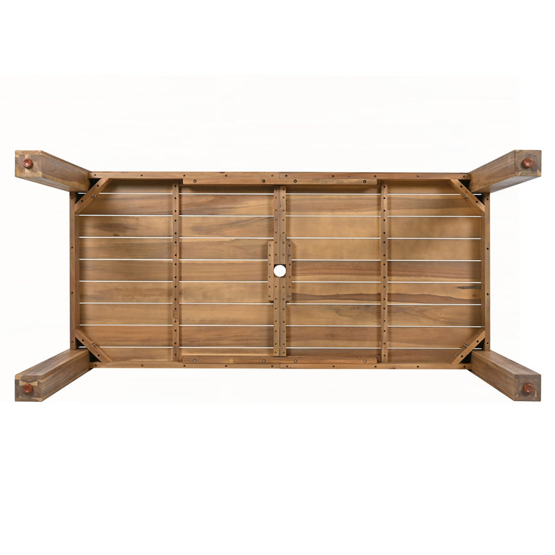 Ensemble de salle à manger rustique en bois d'acacia pour 6 personnes avec trou pour parasol, coussins confortables et fabrication durable pour l'extérieur