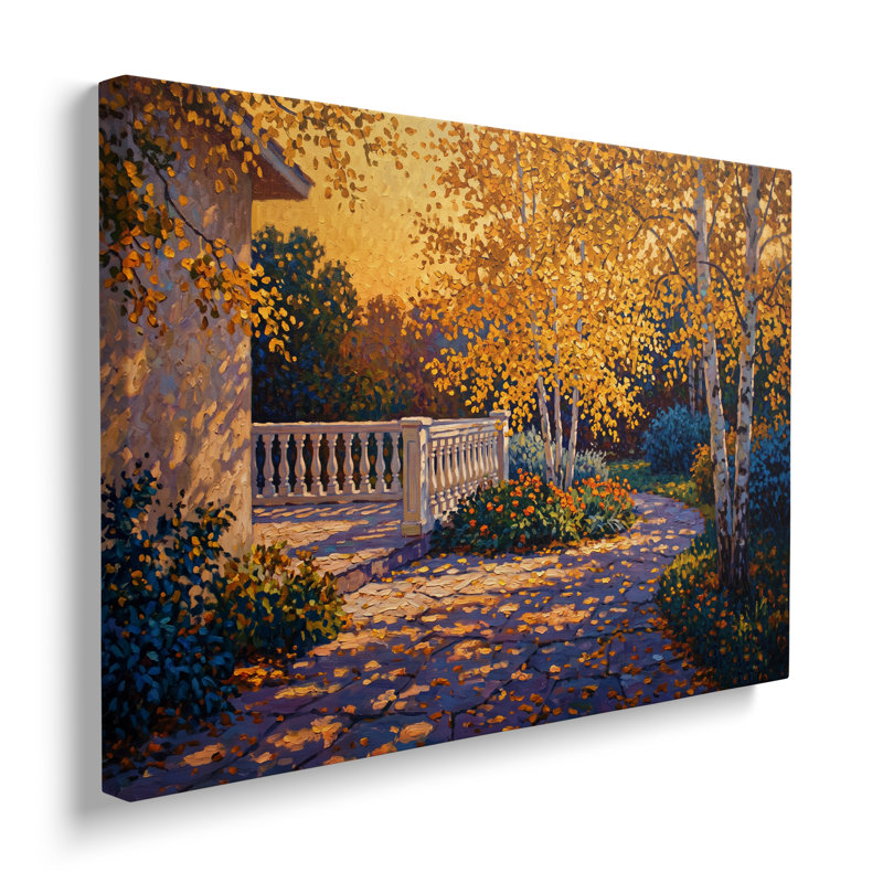 Reproduction sur toile d'un tableau représentant un chemin de jardin en bouleaux dorés - 50 x 75 cm, 20"Hx30"W